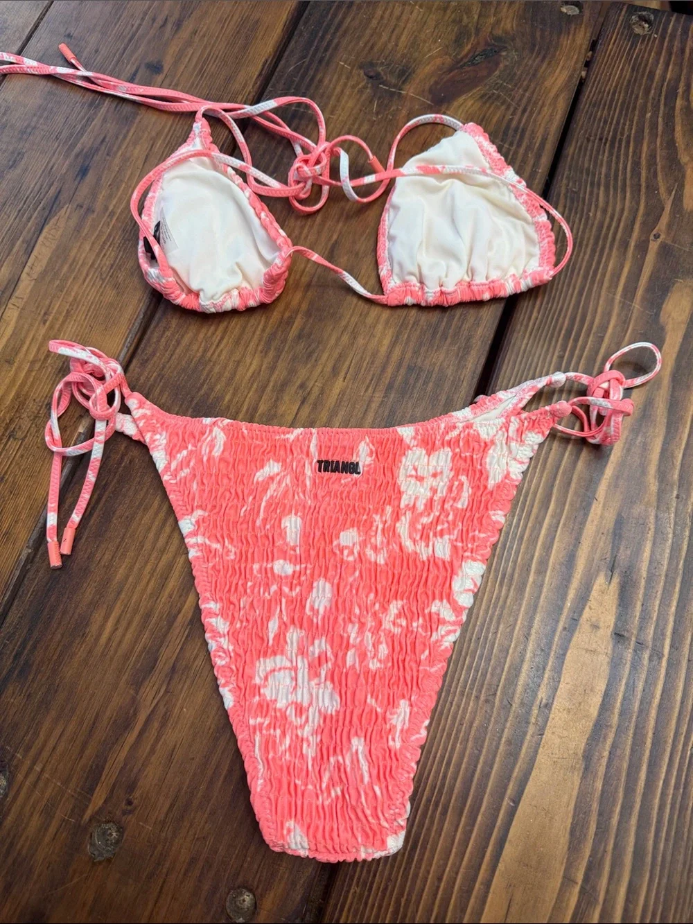 triangl swimwear Coral & Cream Textured Bandeau-Style Bikini
